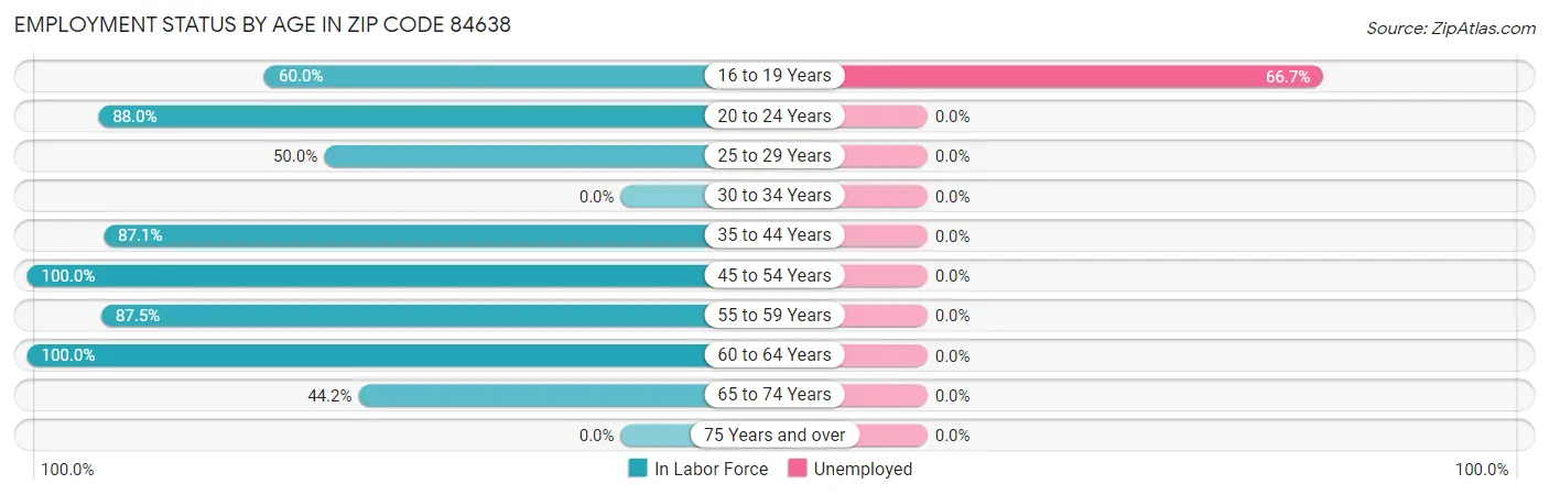 Employment Status by Age in Zip Code 84638
