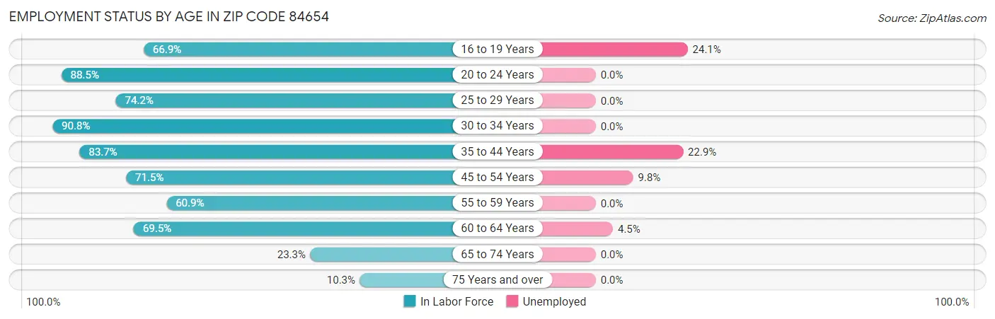 Employment Status by Age in Zip Code 84654