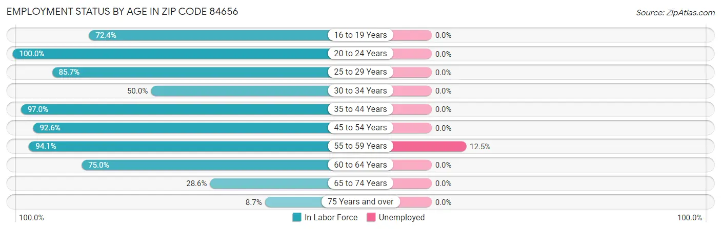 Employment Status by Age in Zip Code 84656
