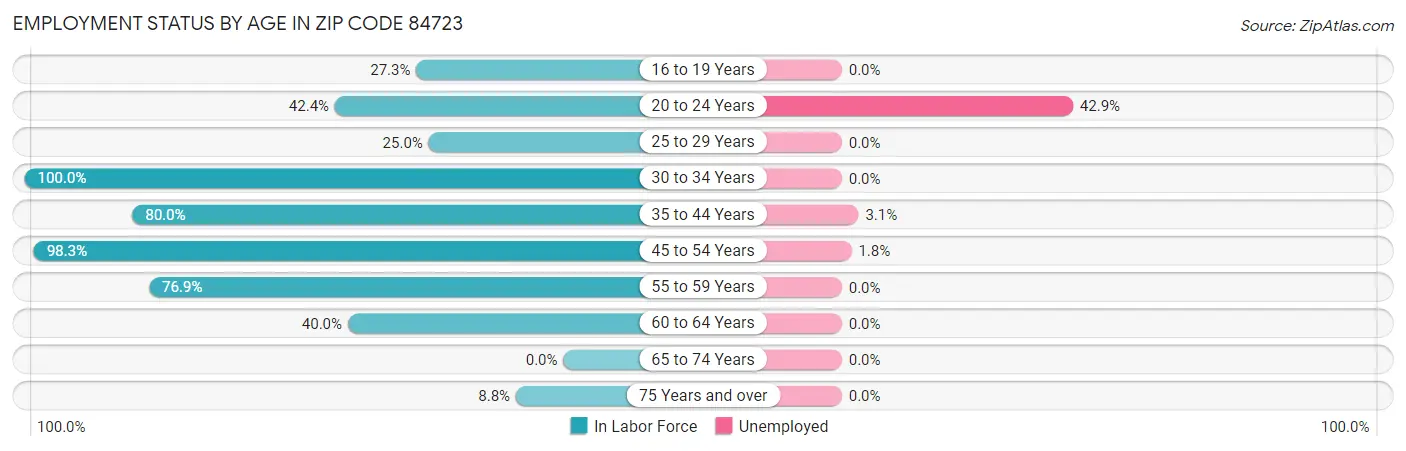 Employment Status by Age in Zip Code 84723