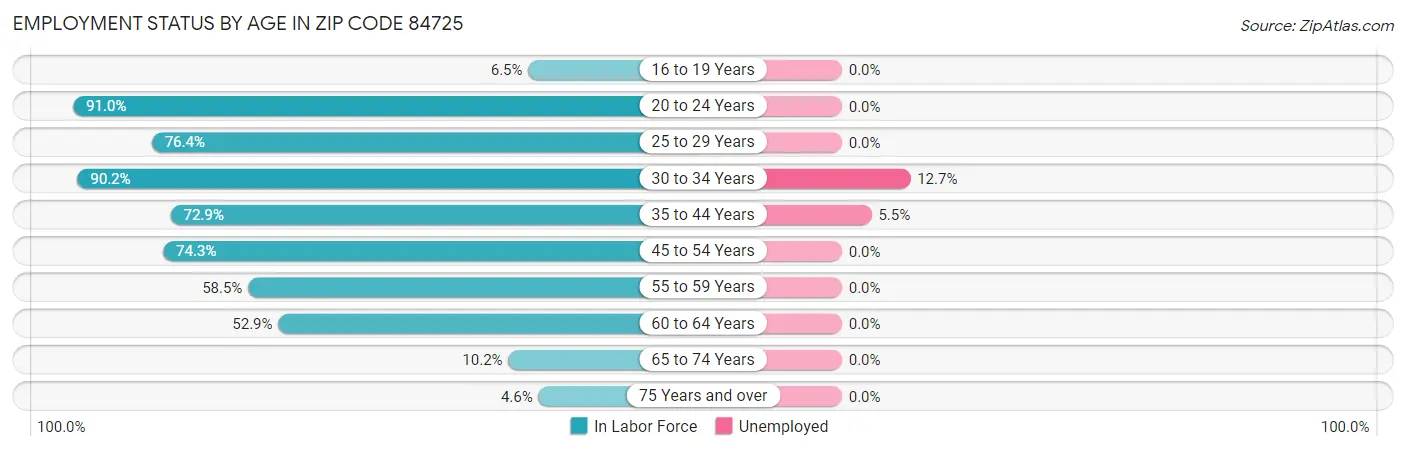 Employment Status by Age in Zip Code 84725