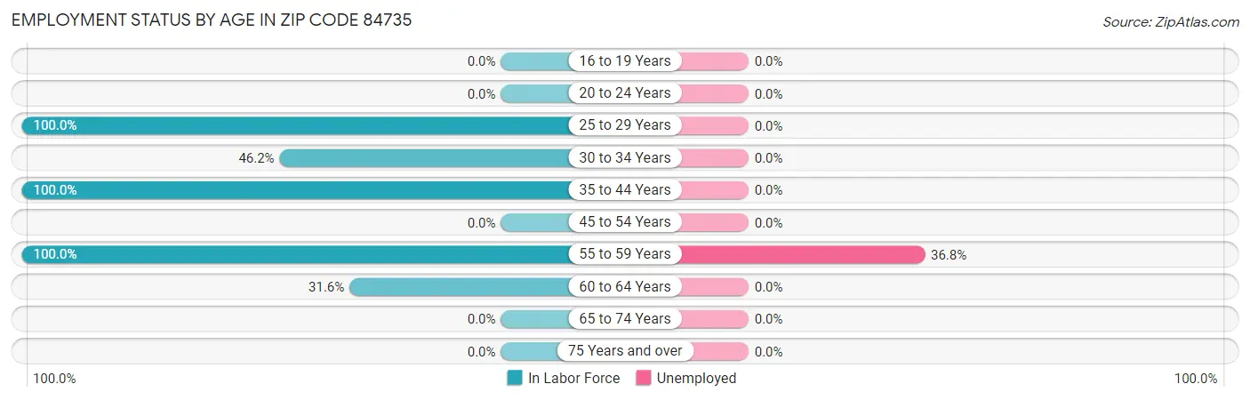 Employment Status by Age in Zip Code 84735