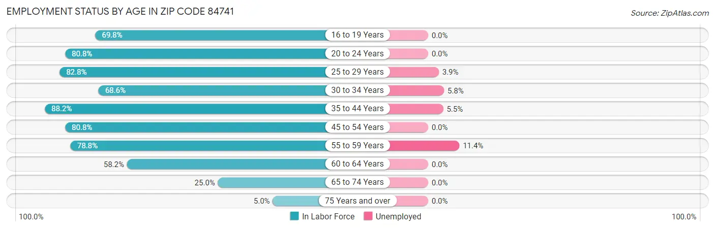 Employment Status by Age in Zip Code 84741