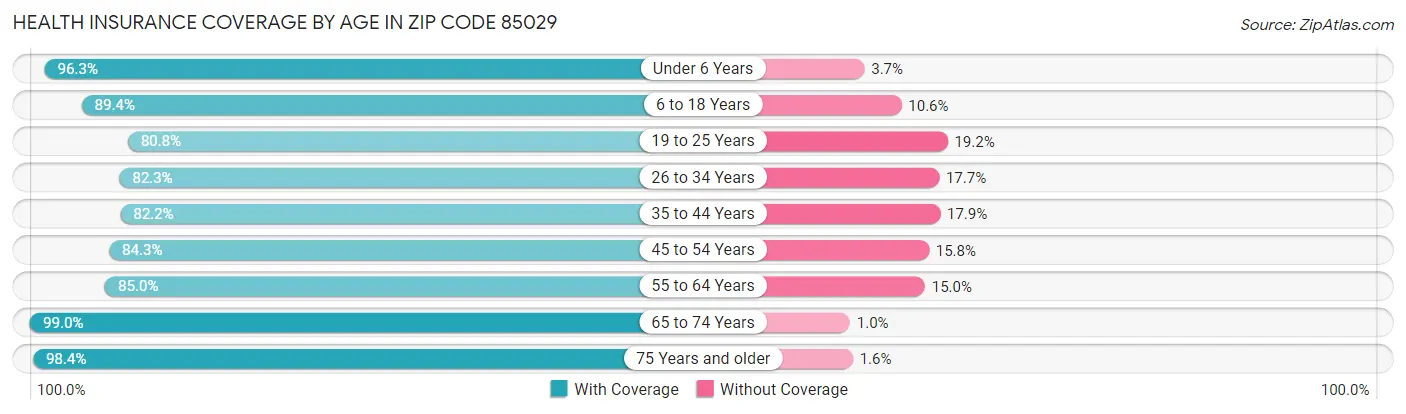 Health Insurance Coverage by Age in Zip Code 85029