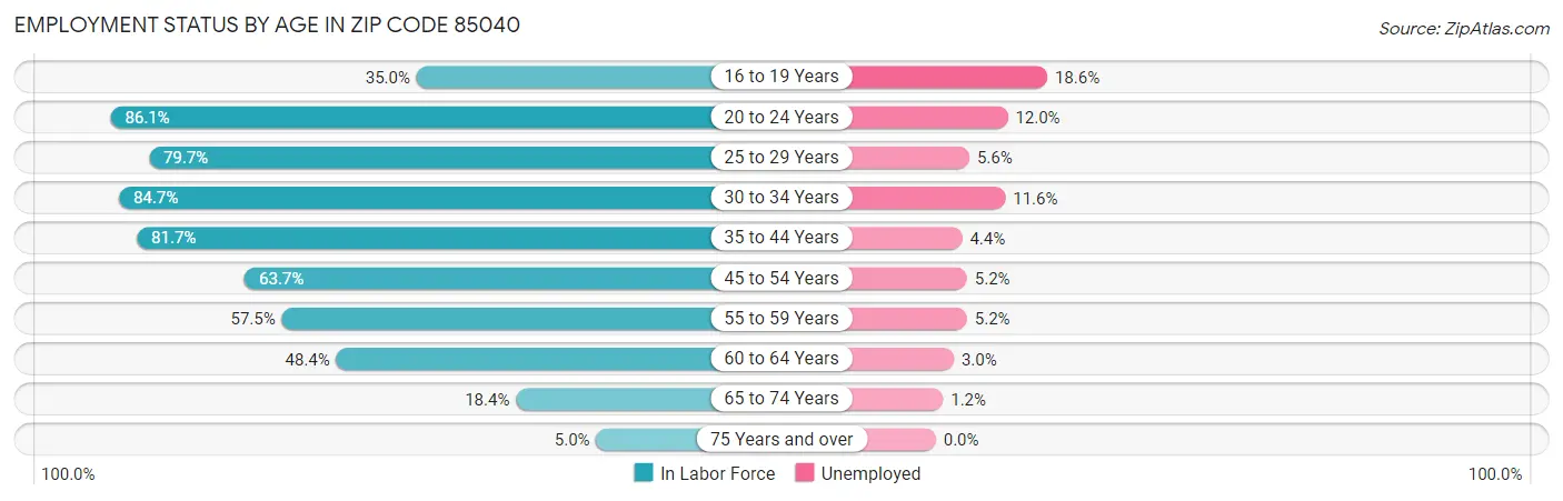 Employment Status by Age in Zip Code 85040