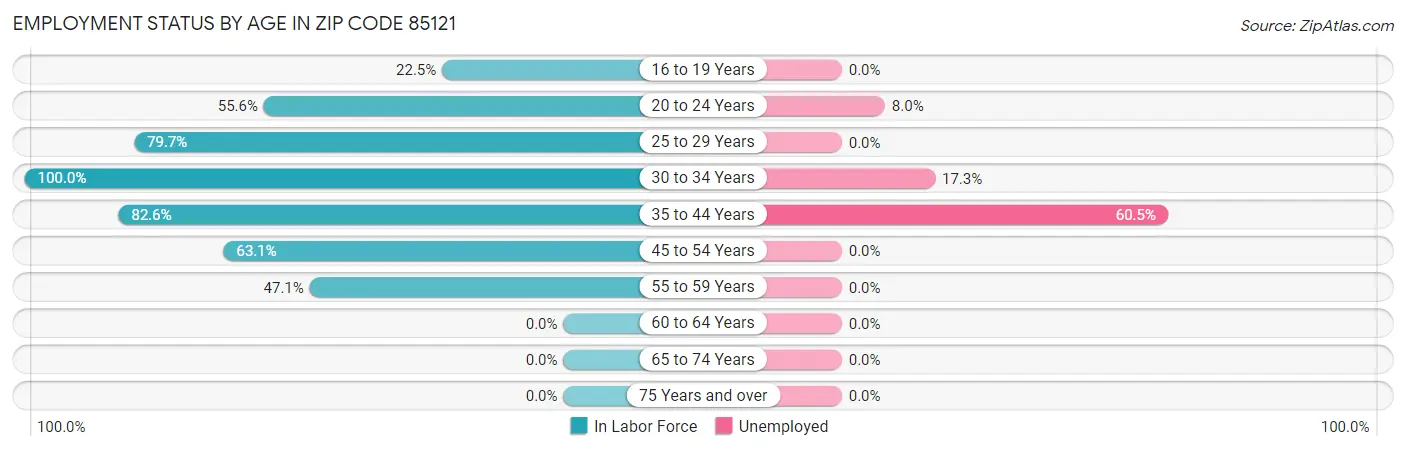 Employment Status by Age in Zip Code 85121