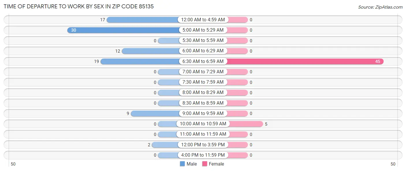 Time of Departure to Work by Sex in Zip Code 85135