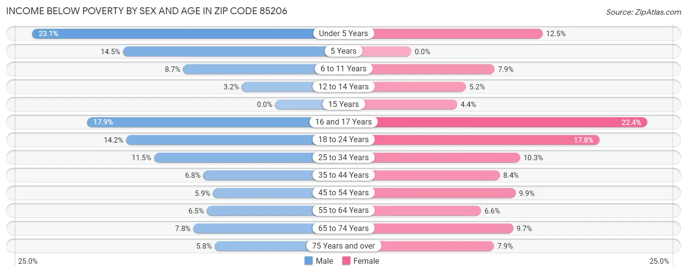 Income Below Poverty by Sex and Age in Zip Code 85206