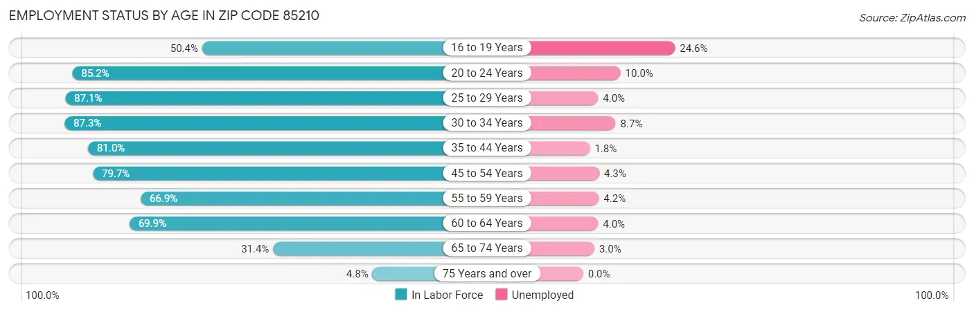 Employment Status by Age in Zip Code 85210