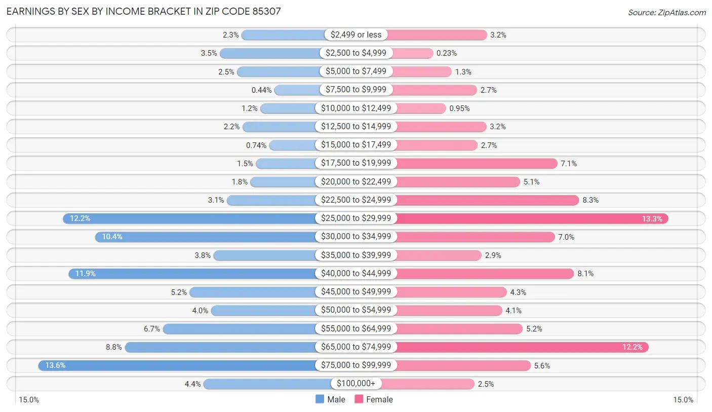 Earnings by Sex by Income Bracket in Zip Code 85307