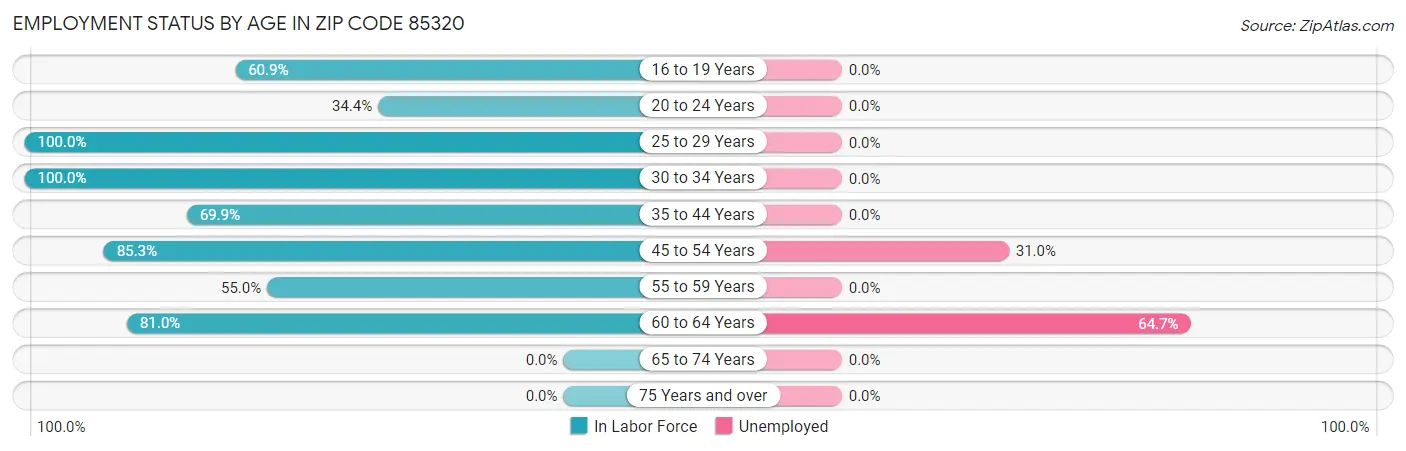 Employment Status by Age in Zip Code 85320