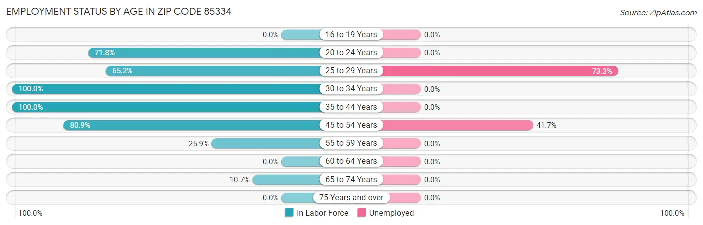 Employment Status by Age in Zip Code 85334