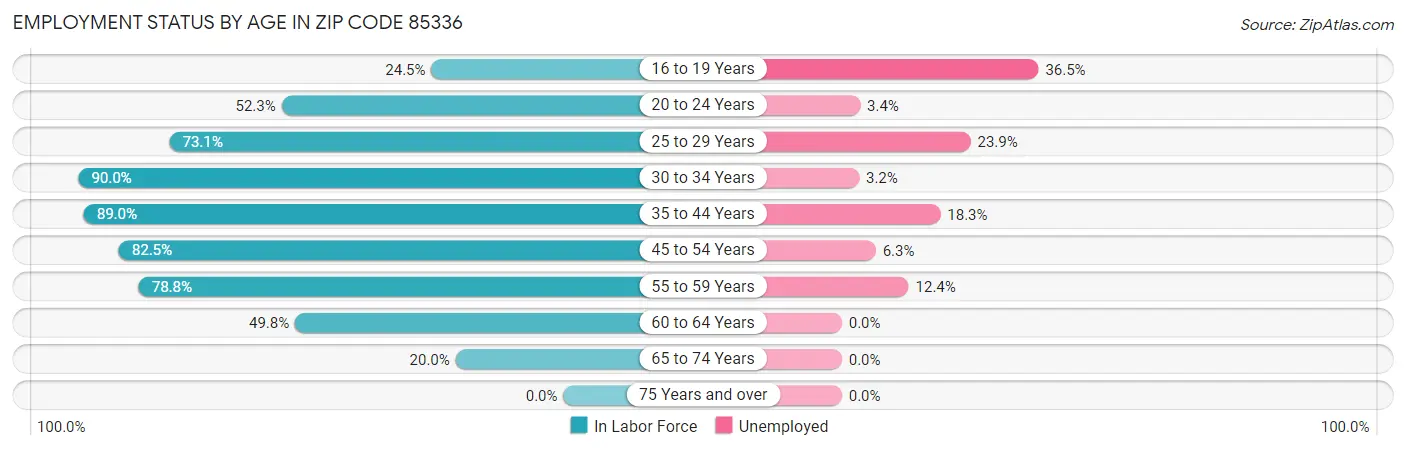 Employment Status by Age in Zip Code 85336