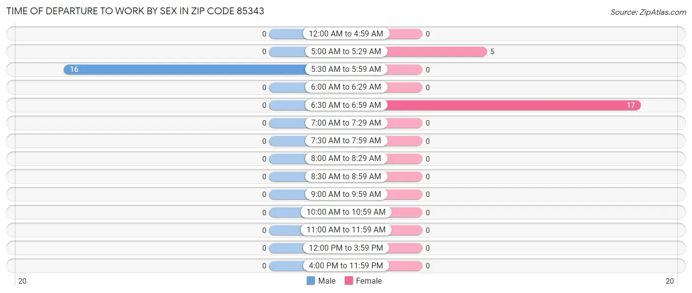 Time of Departure to Work by Sex in Zip Code 85343