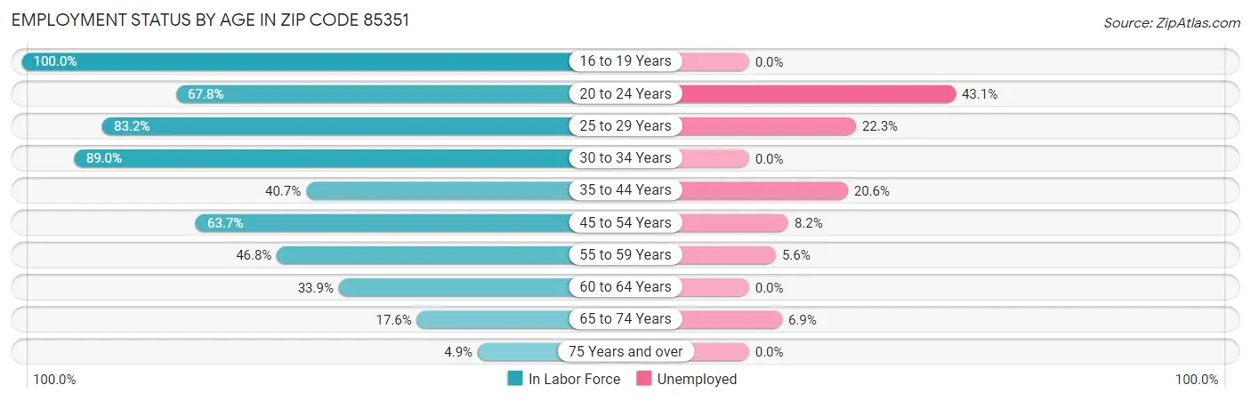 Employment Status by Age in Zip Code 85351
