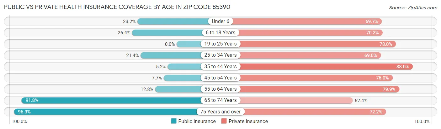 Public vs Private Health Insurance Coverage by Age in Zip Code 85390