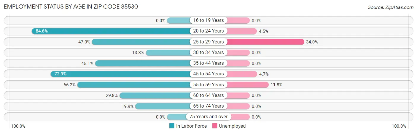 Employment Status by Age in Zip Code 85530