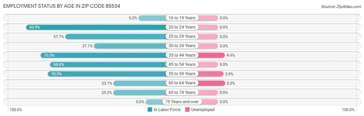 Employment Status by Age in Zip Code 85534