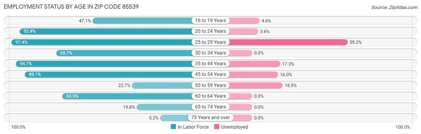 Employment Status by Age in Zip Code 85539