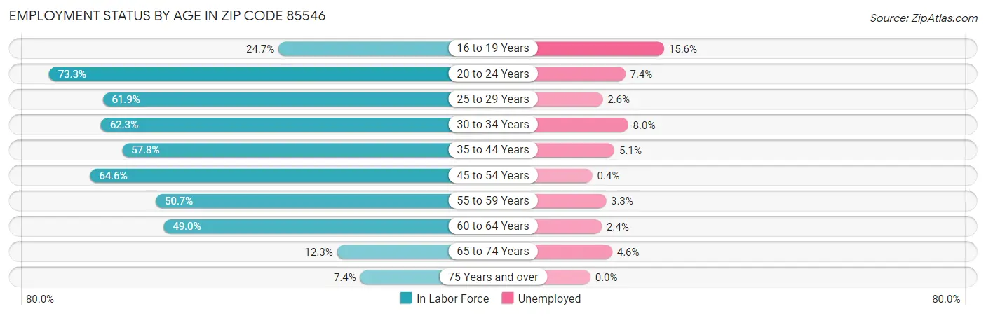 Employment Status by Age in Zip Code 85546
