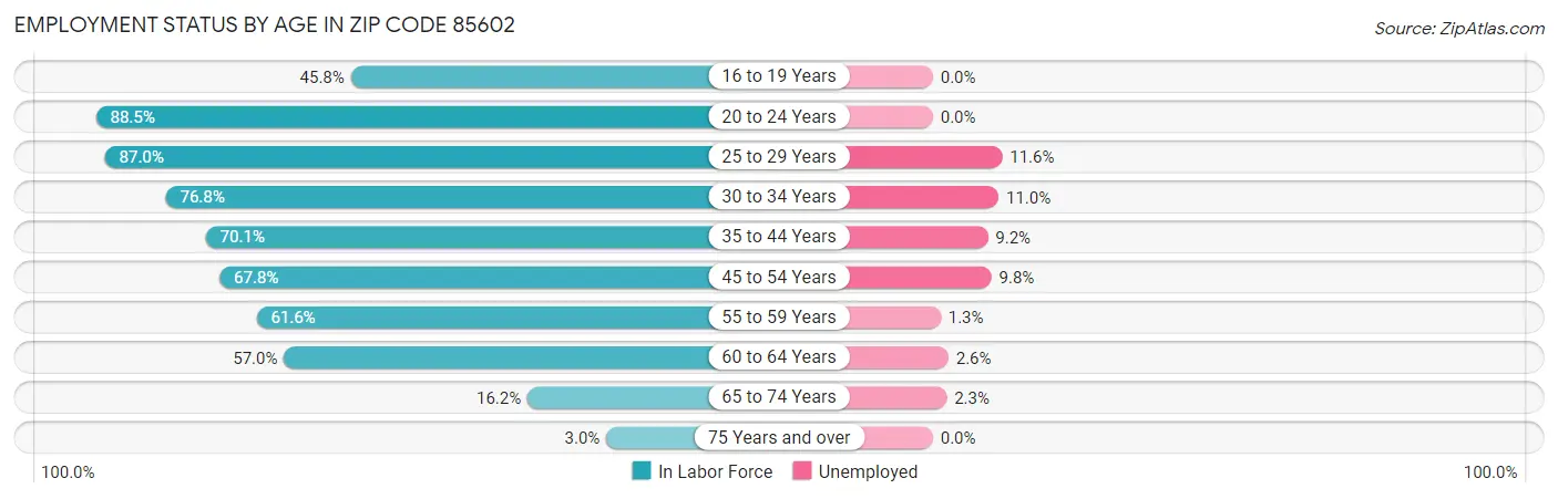 Employment Status by Age in Zip Code 85602