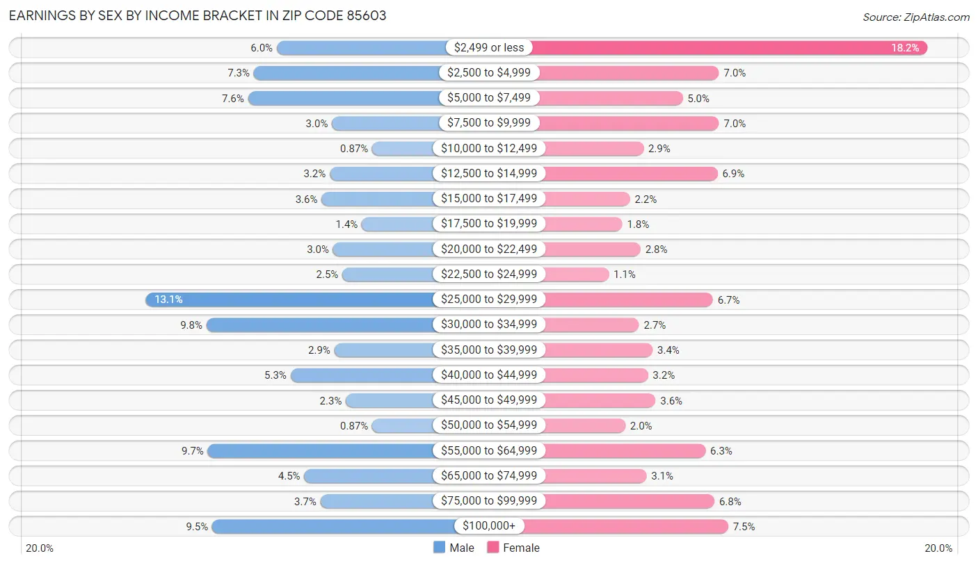 Earnings by Sex by Income Bracket in Zip Code 85603