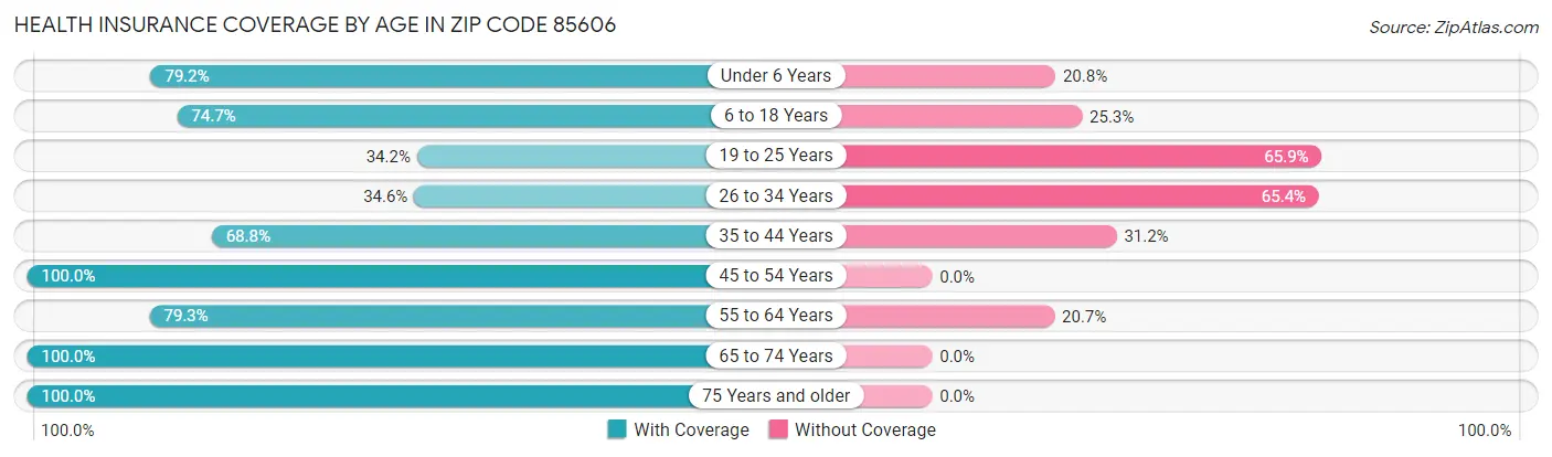 Health Insurance Coverage by Age in Zip Code 85606