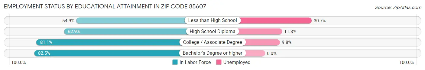 Employment Status by Educational Attainment in Zip Code 85607