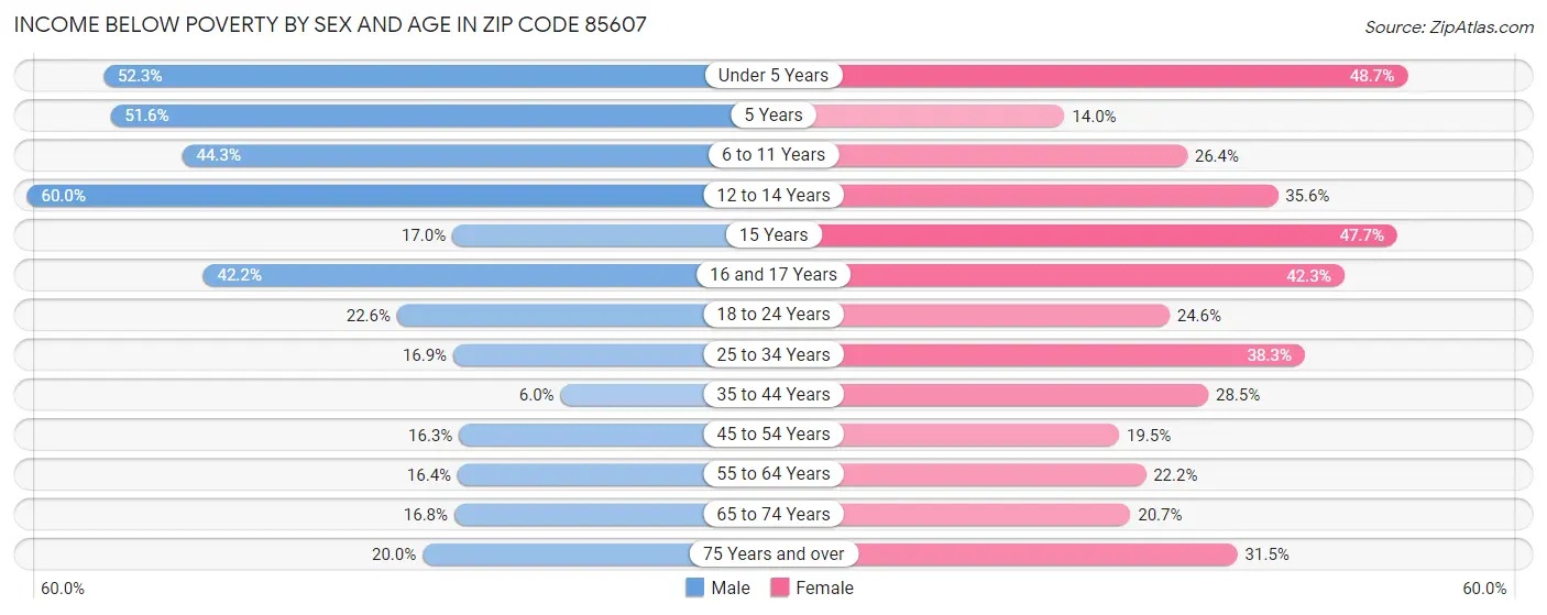Income Below Poverty by Sex and Age in Zip Code 85607
