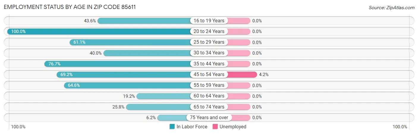Employment Status by Age in Zip Code 85611