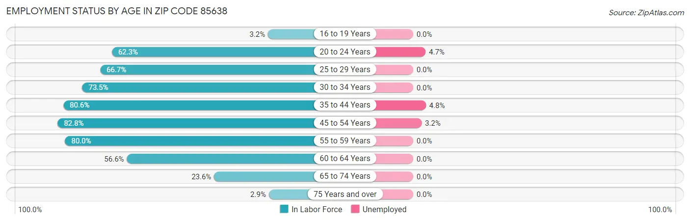 Employment Status by Age in Zip Code 85638