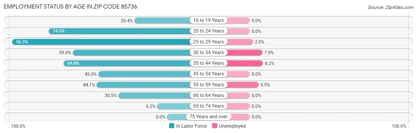 Employment Status by Age in Zip Code 85736
