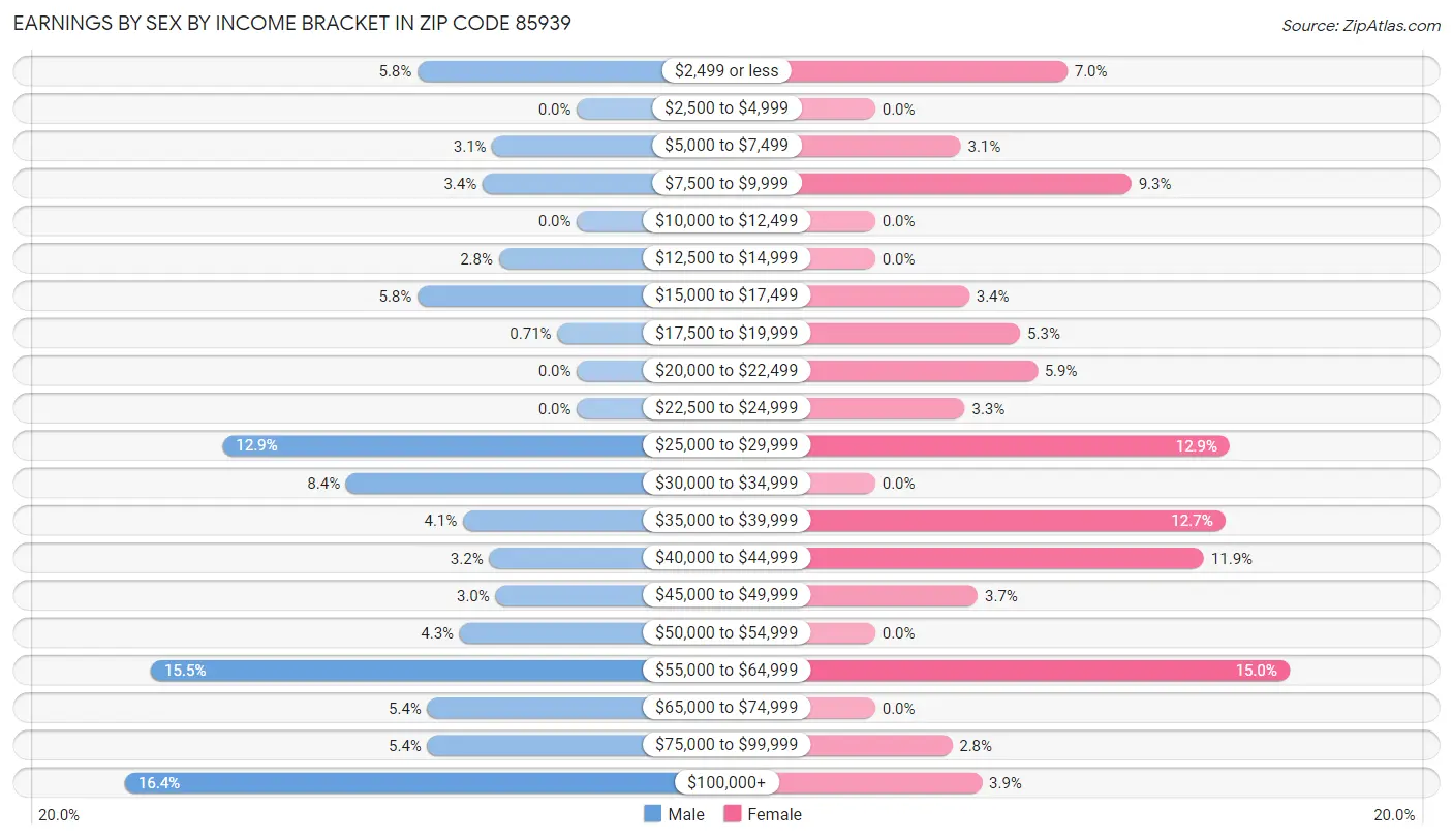 Earnings by Sex by Income Bracket in Zip Code 85939