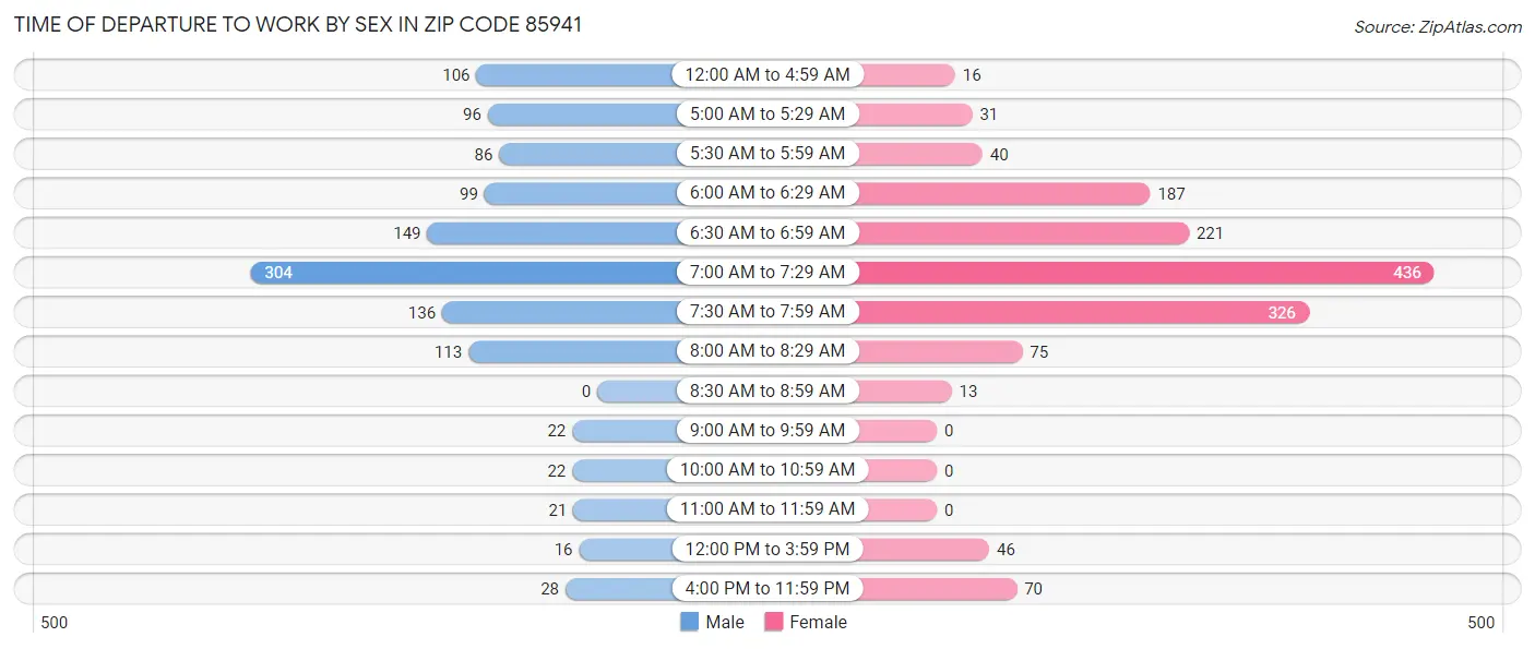 Time of Departure to Work by Sex in Zip Code 85941