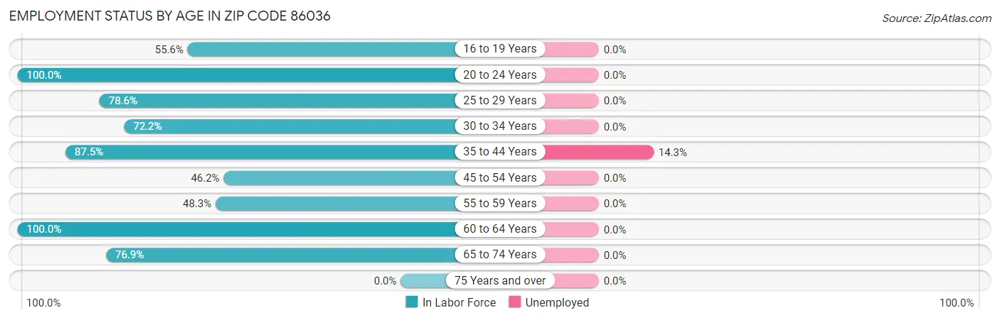 Employment Status by Age in Zip Code 86036