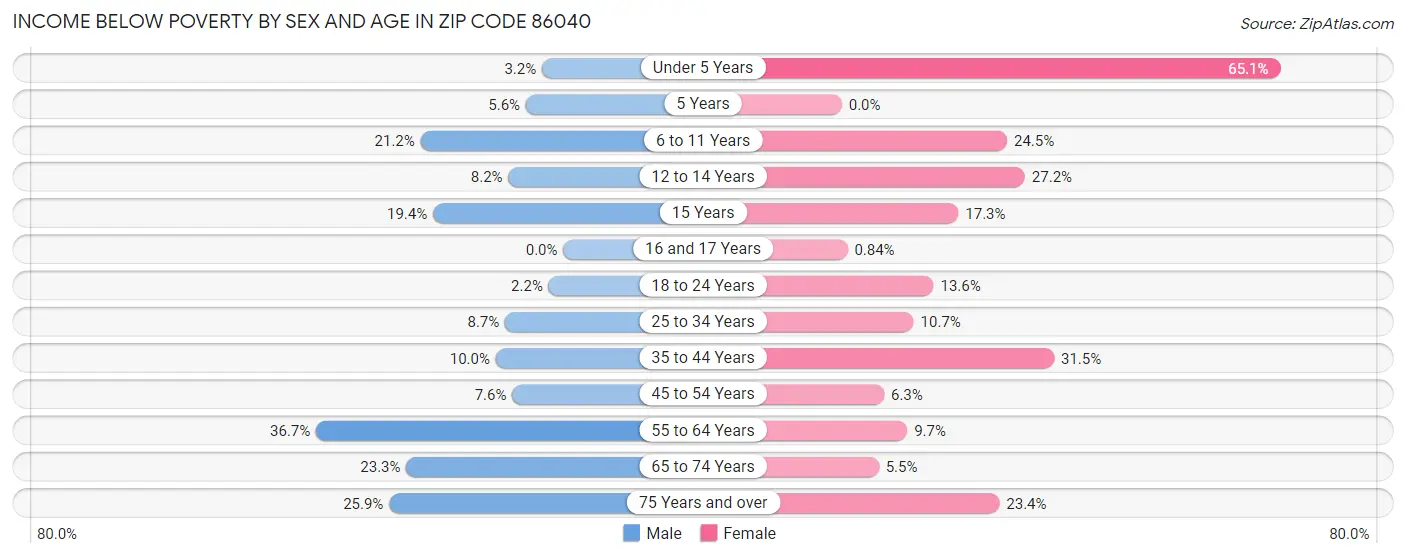 Income Below Poverty by Sex and Age in Zip Code 86040