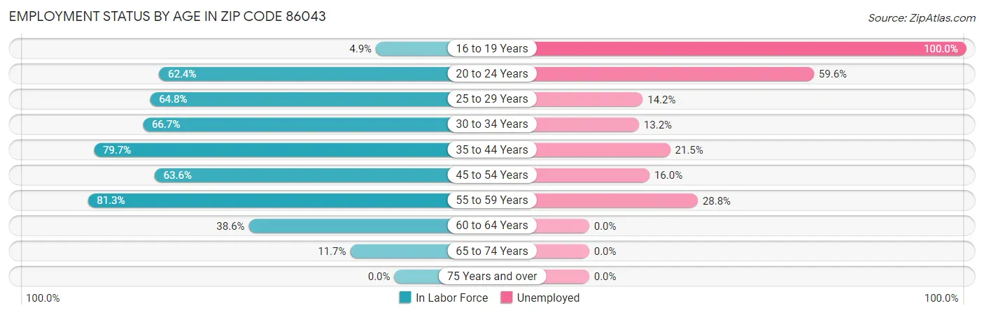 Employment Status by Age in Zip Code 86043