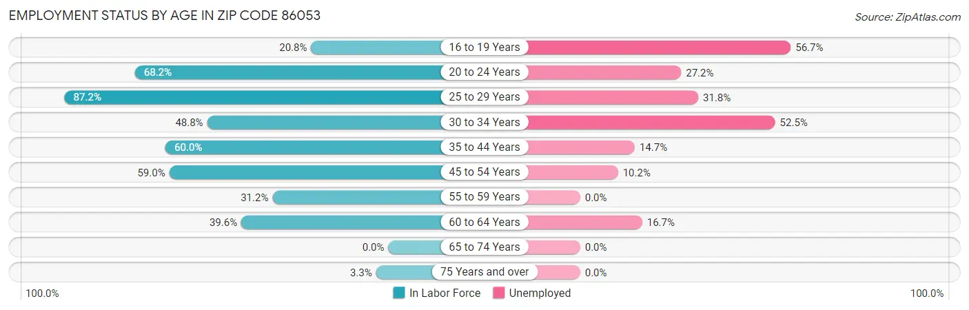 Employment Status by Age in Zip Code 86053