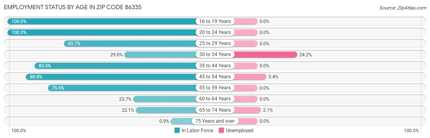 Employment Status by Age in Zip Code 86335