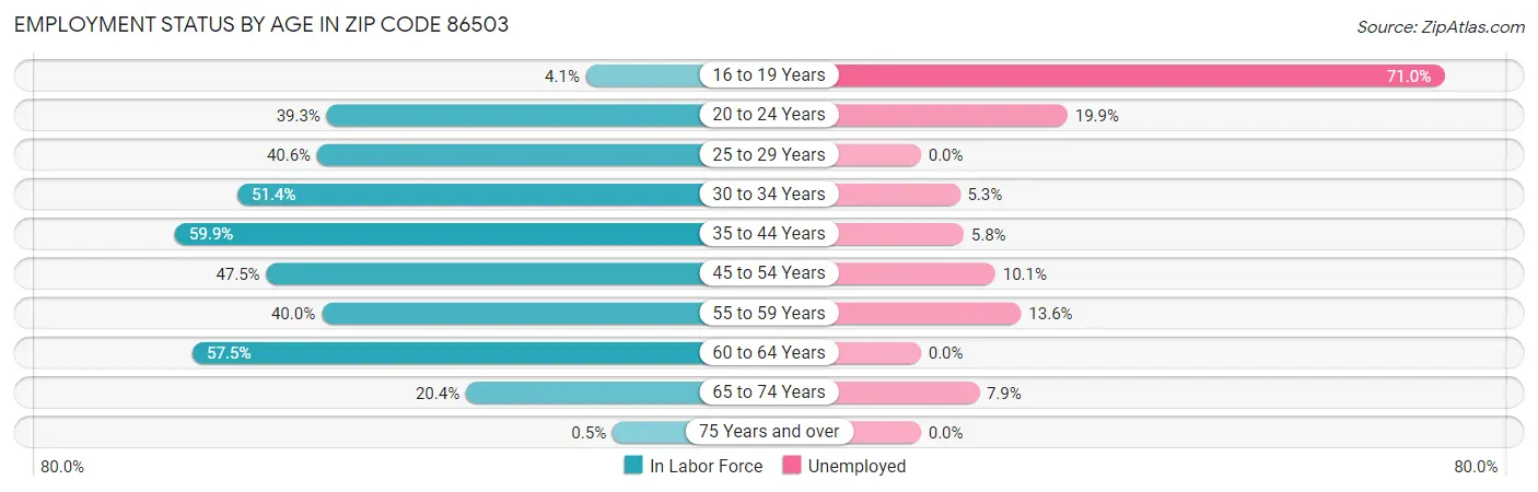 Employment Status by Age in Zip Code 86503