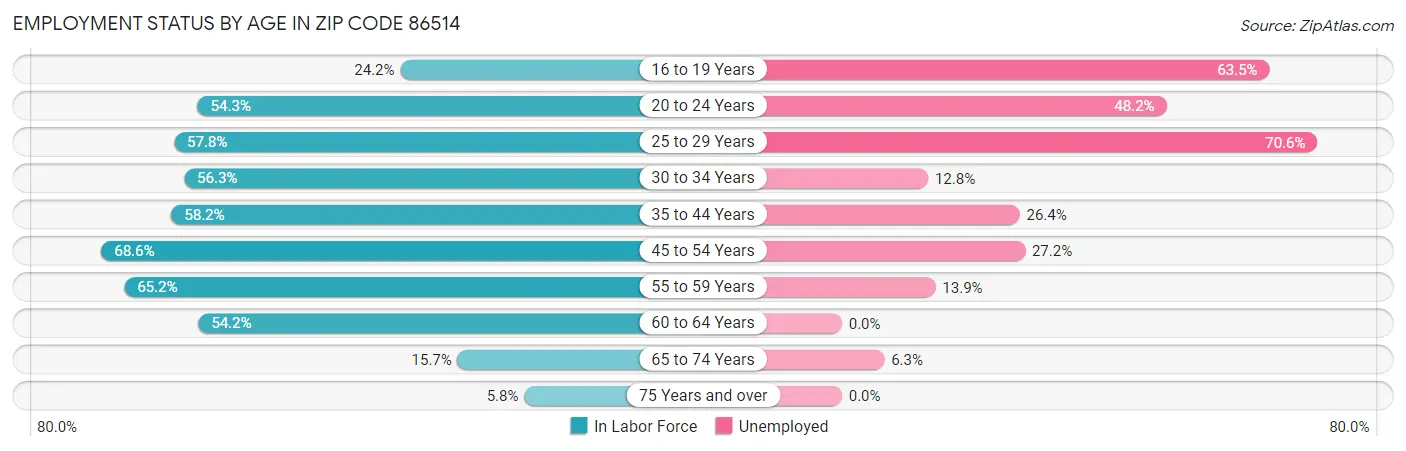 Employment Status by Age in Zip Code 86514