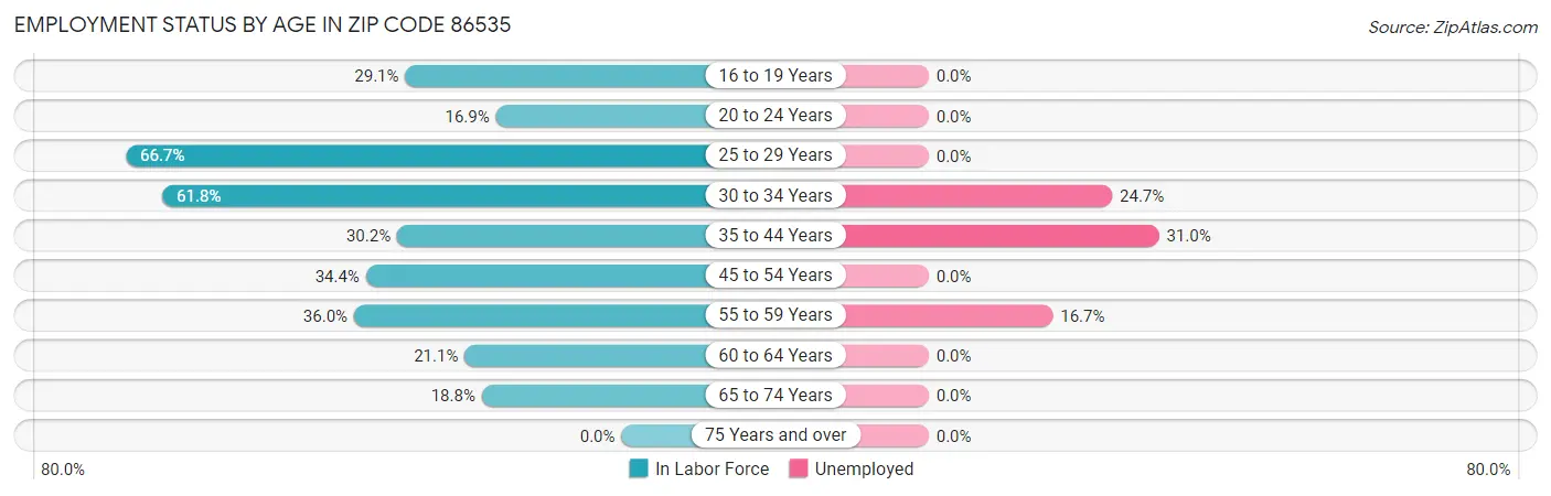 Employment Status by Age in Zip Code 86535