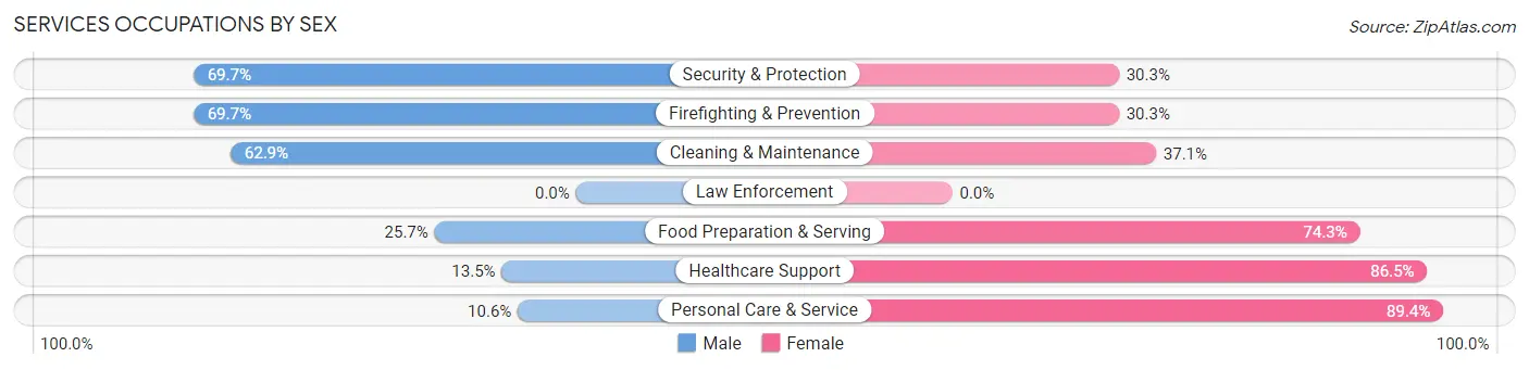 Services Occupations by Sex in Zip Code 87002