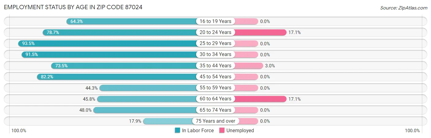 Employment Status by Age in Zip Code 87024