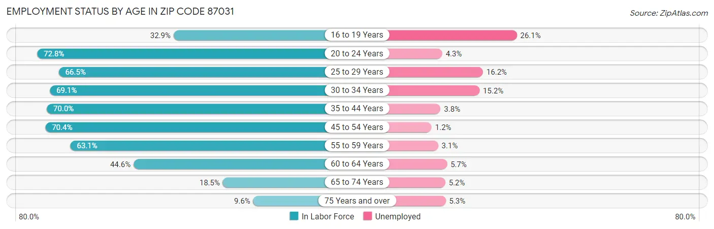 Employment Status by Age in Zip Code 87031