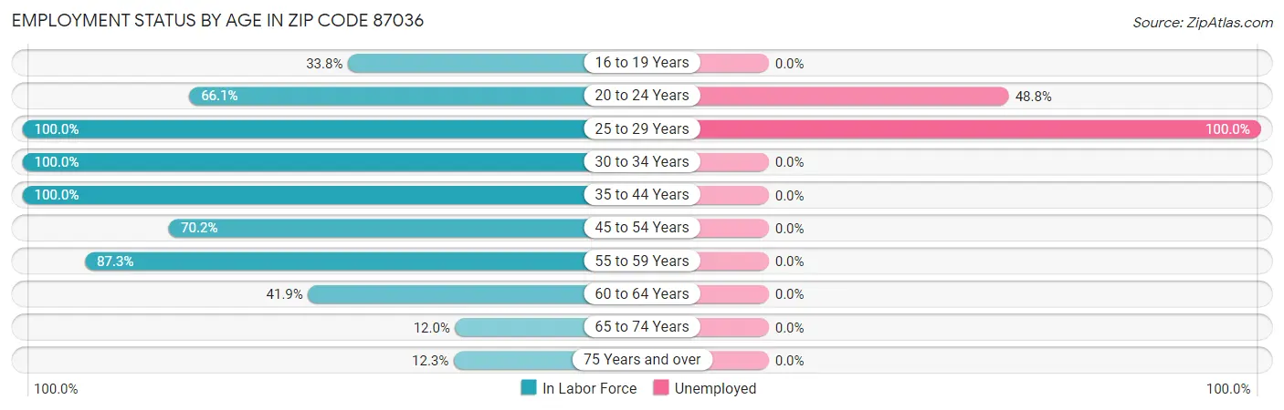 Employment Status by Age in Zip Code 87036