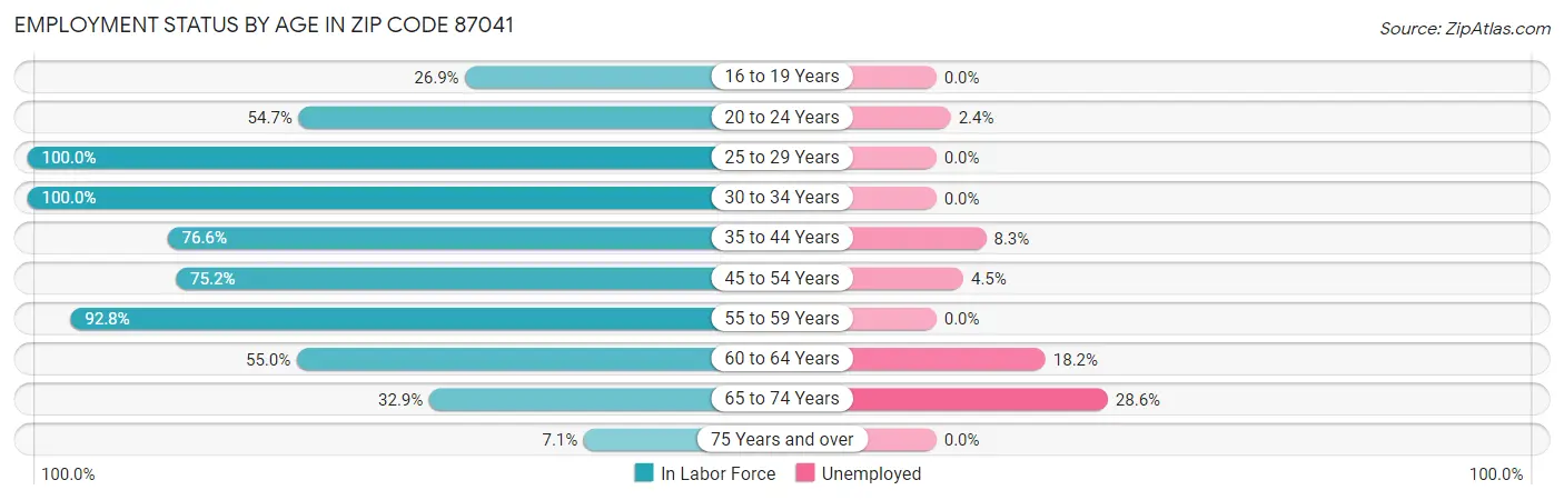Employment Status by Age in Zip Code 87041