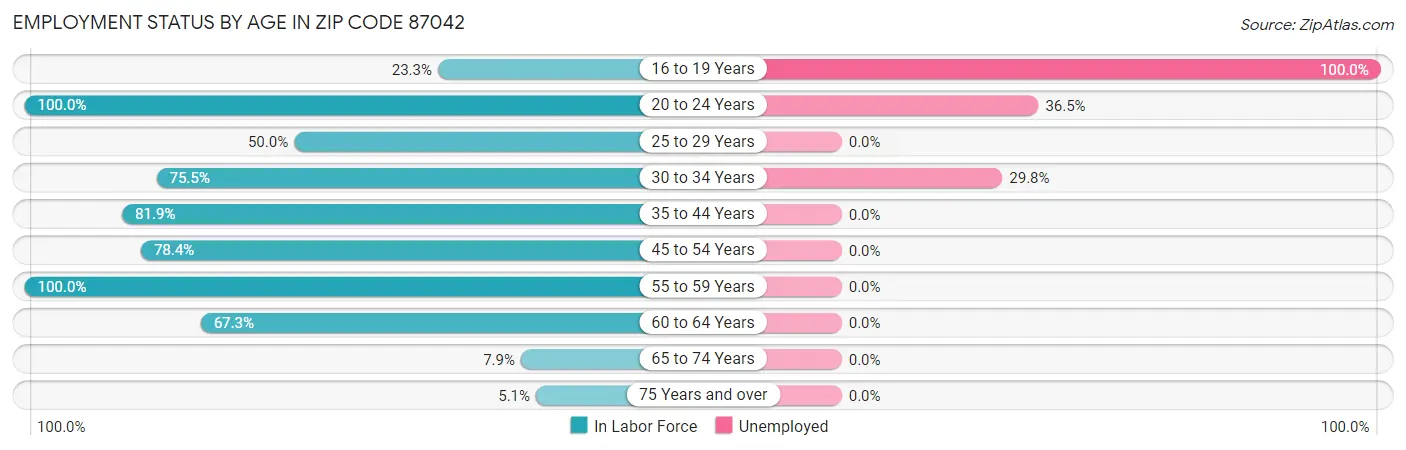 Employment Status by Age in Zip Code 87042
