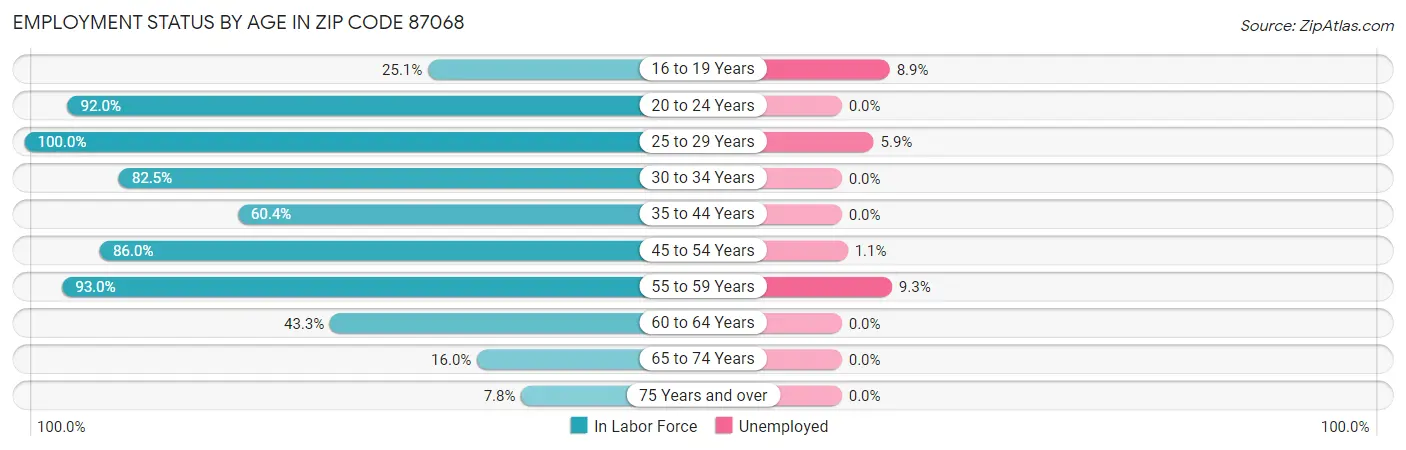 Employment Status by Age in Zip Code 87068