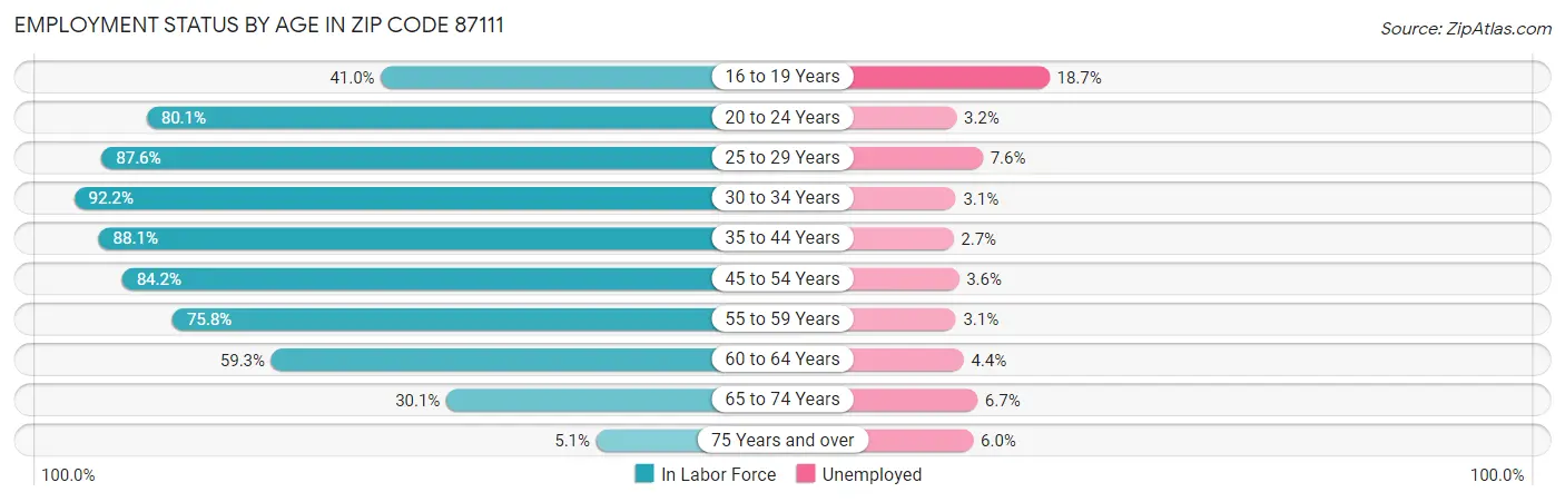 Employment Status by Age in Zip Code 87111